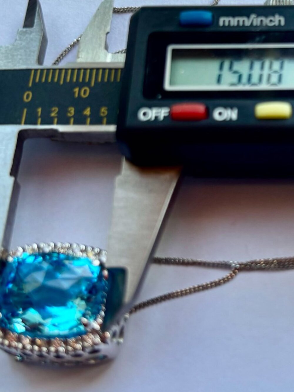 London Blue Topas and Diamonds Halo style 14k white gold Pendant with chain - Picture 8 of 9